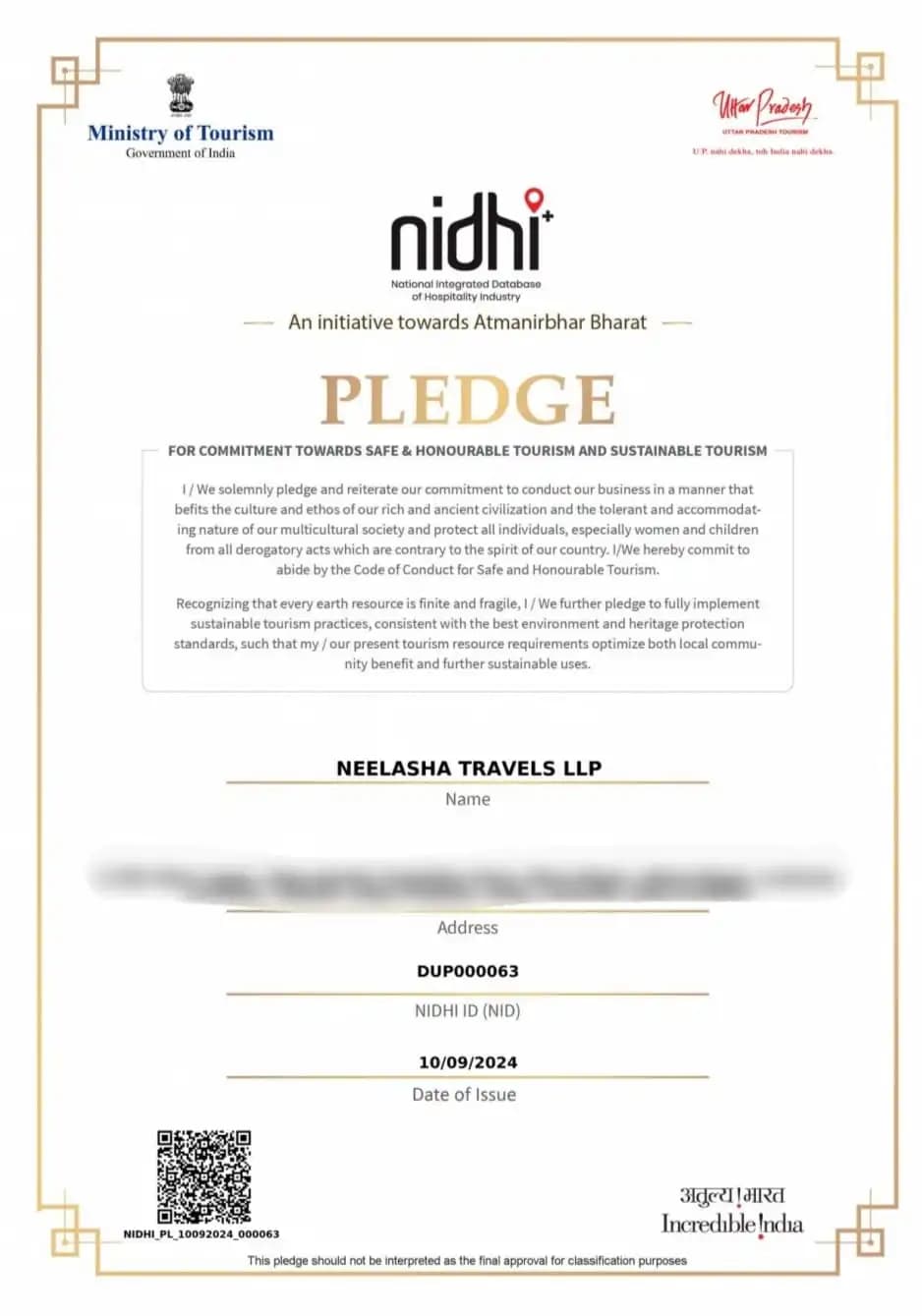 NIDHI Certificate