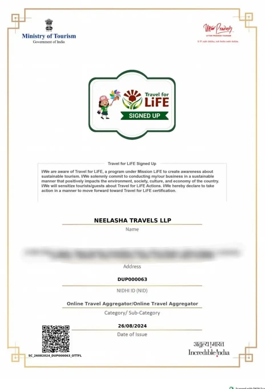 Travel Life Certificate